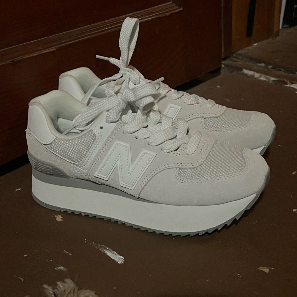 New Balance 574+ White Platforms